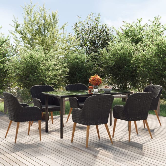 vidaXL - 7-delige - Tuinset - met - kussens - zwart