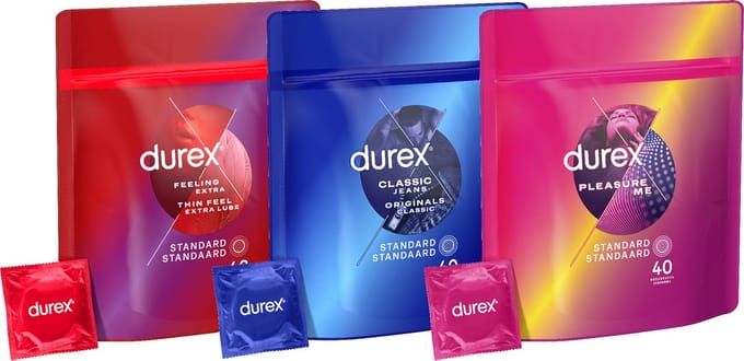 Durex - 120 condooms - Feeling Extra - Classic Jeans - Pleasure me - Voordeelverpakking