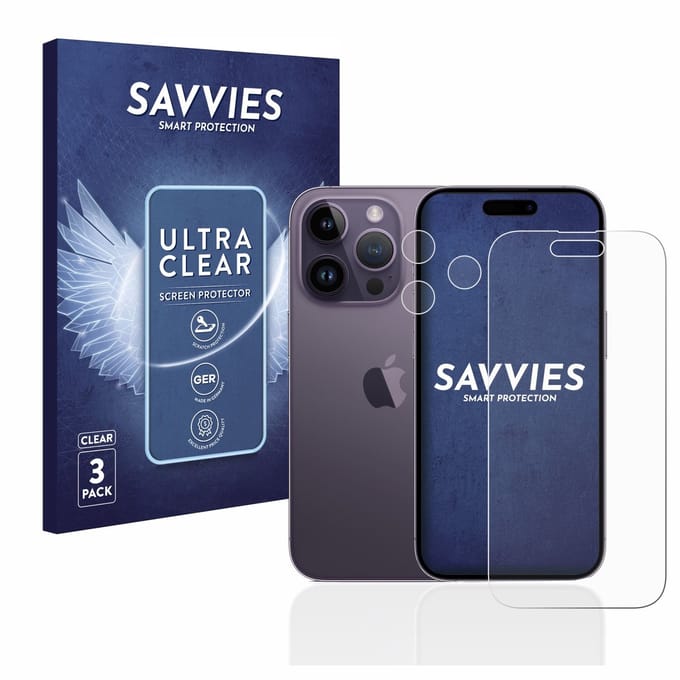 Savvies - Screenprotector voor Apple iPhone 14 Pro (Voor+Camera) - Folie Beschermfolie transparant 6 Stuks