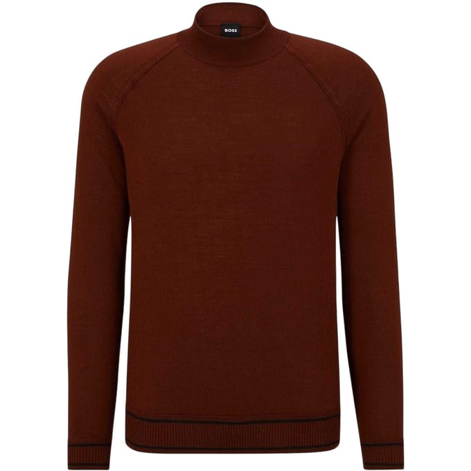 Boss Heren Mock Neck Regular Raglan Sweater Top (Medium Brown)