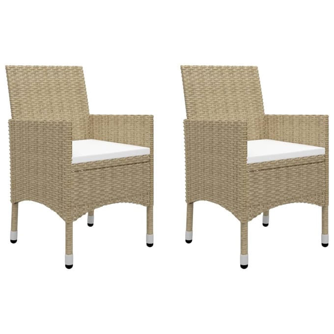 vidaXL - 3-delige - Bistroset - poly - rattan - en - gehard - glas - beige