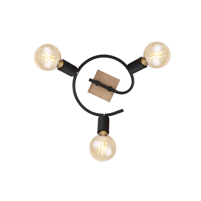 Globo Plafondlamp Martha met hout, spiraal 3-lamps