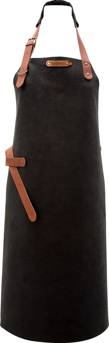 Xapron luxe leren (BBQ) schort Utah - kleur Black (zwart)