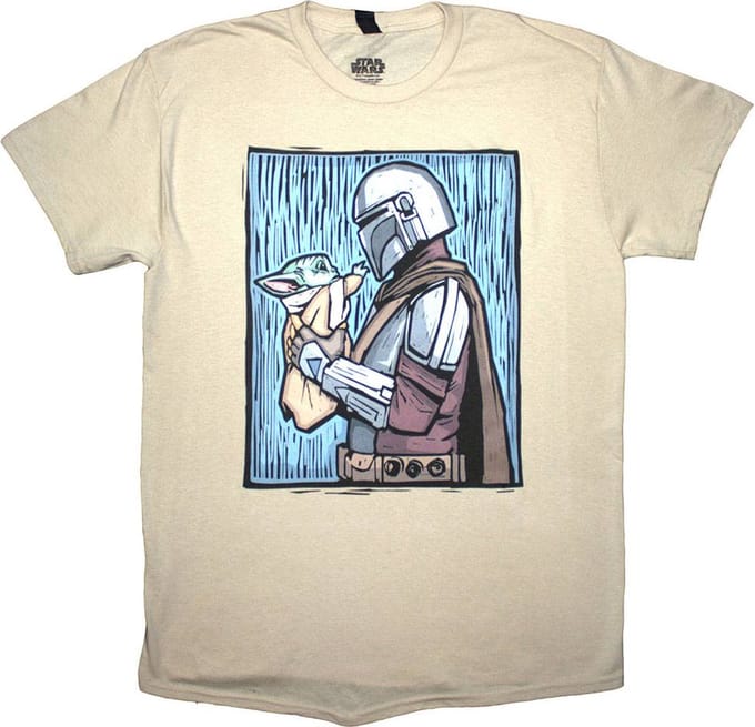 Disney Star Wars - The Mandalorian Holding Grogu Heren T-shirt - M - Creme