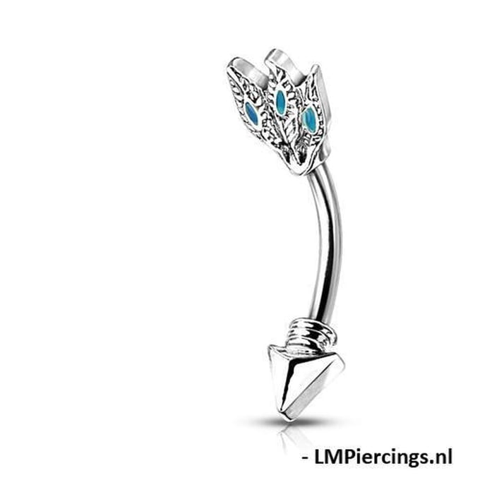Piercing Turquoise veer tribal speer 1.2x8 - zilver - LMPiercings