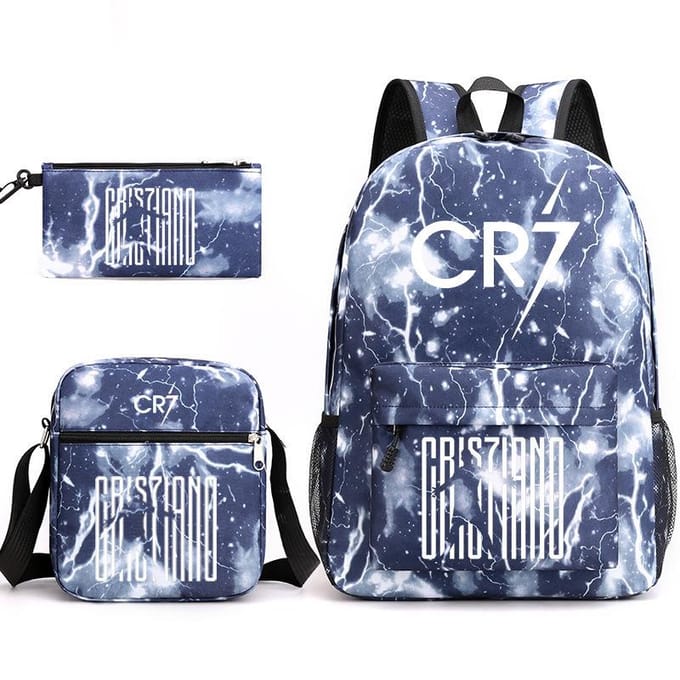 Cartable grande capacité avec bandoulière; set de trousse à crayons trois pièces pour étudiant Cristiano ronaldo backpack