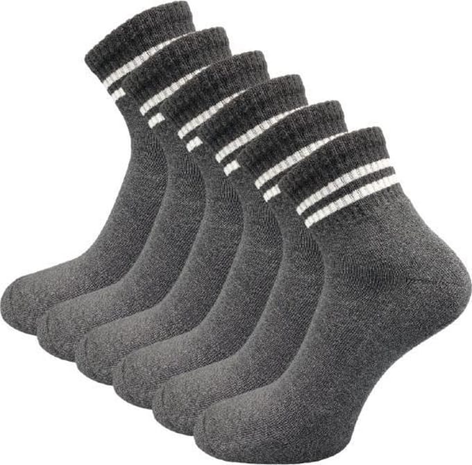 6 paar Quarter Sneakersokken - SQOTTON - Grijs-Wit Gestreept - Maat 43-46