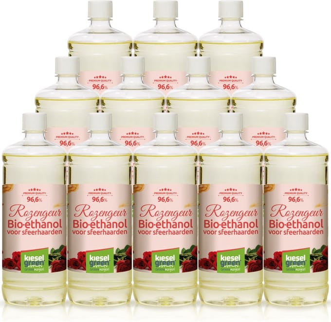 Bio-Ethanol met Rozengeur -PREMIUM- bioethanol  96,6%- biobrandstof – 12x1 liter