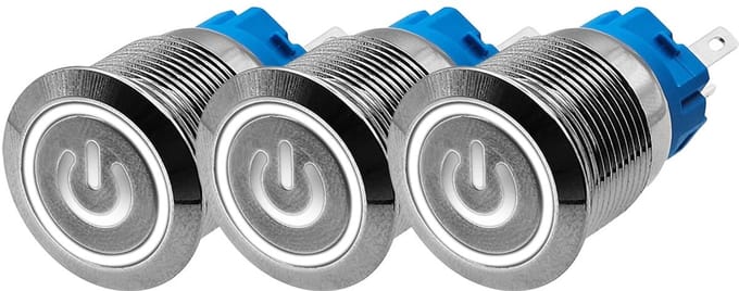 ProRide Drukschakelaar ON-OFF 12V/24V - 19mm Metaal - Waterdicht - LED Ring Wit - 3 stuks