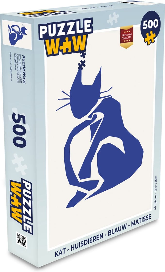 Puzzel Kat - Huisdieren - Blauw - Matisse - Legpuzzel - Puzzel 500 stukjes