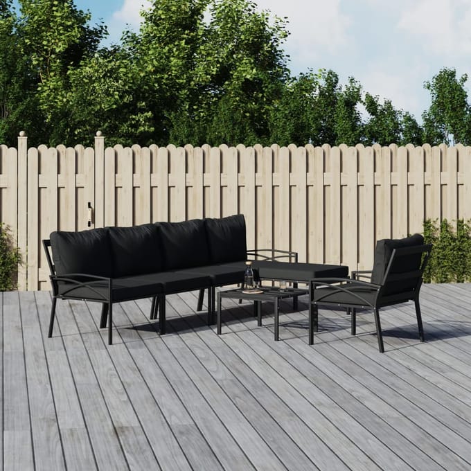 vidaXL - 7-delige - Loungeset - met - kussens - staal - grijs