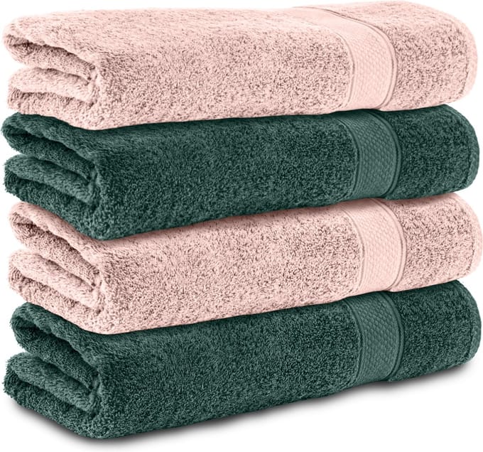Komfortec Handdoekenset 4x Handdoek 50x100 cm - 100% Katoen -Dunkelgrun-Rosa
