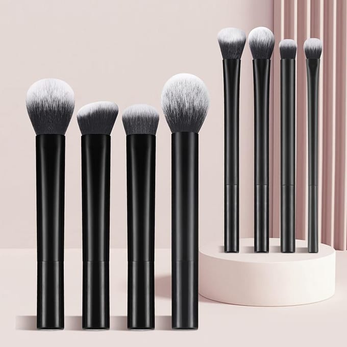 Ensemble de 8 pinceaux de maquillage en plastique, portables et multifonctionnels, pour le maquillage noir