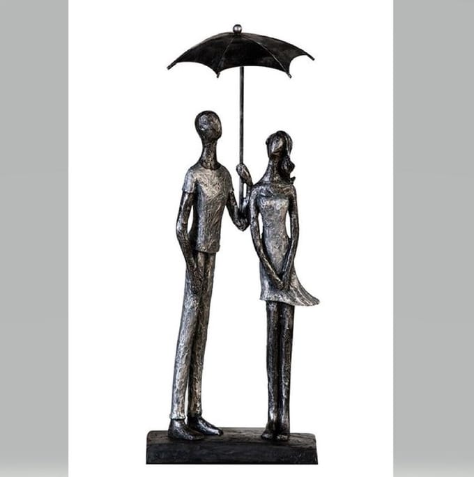 Beeld samen een stap maken - antiek zilver - polyresin - 11x14x36