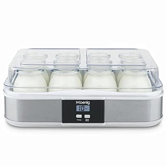 Programmeerlijke Yoghurtmaker met 12 Glazen, LCD-Display en Roestvrijstalen Behuizing
