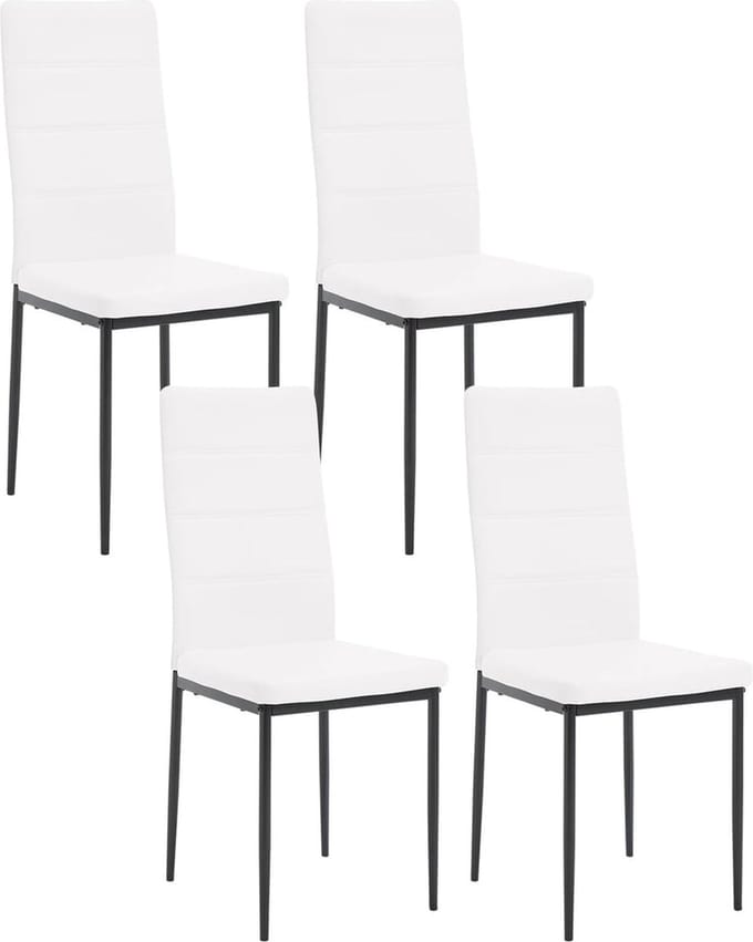 BukkitBow - Set van 4 Eetkamerstoelen van Kunstleer - met Metalen Onderstel - Wit