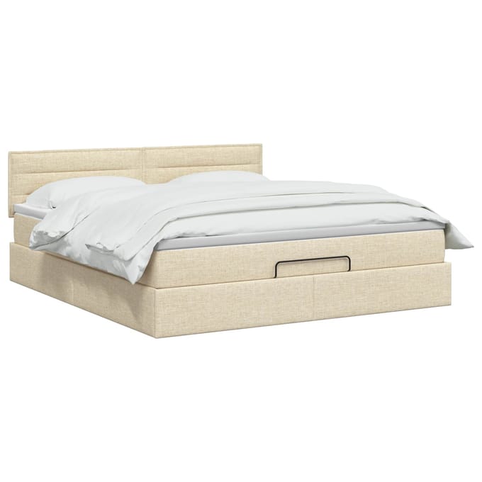 vidaXL - Ottoman - bed - met - matras - Crèmekleurig - 140 - x - 190 - cm - Stof