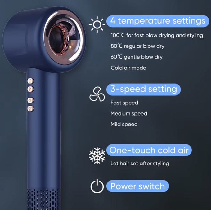 Super hair dryer - Föhn met diffuser - Ionische haardroger - Krullen - Blauw