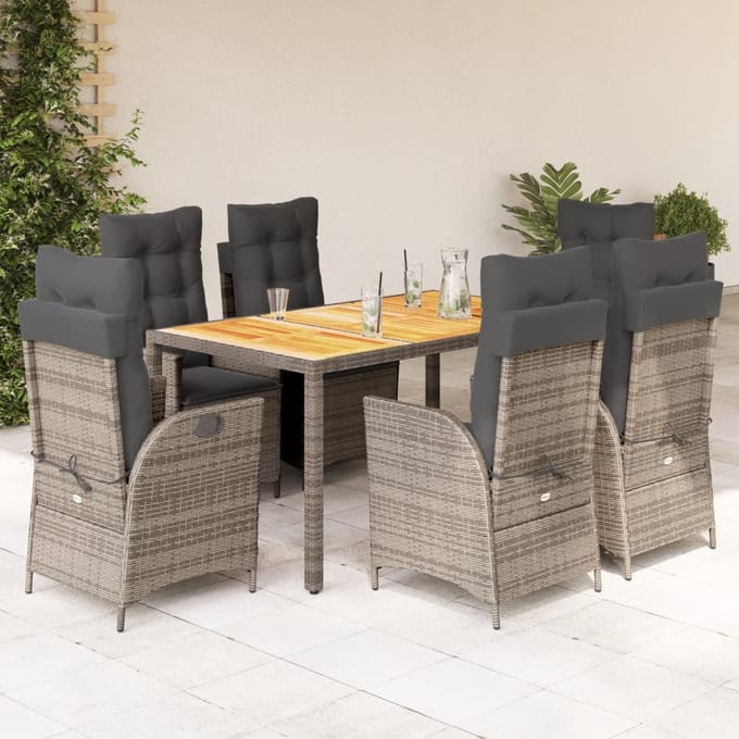 vidaXL - 7-delige - Tuinset - met - kussens - poly - rattan - grijs