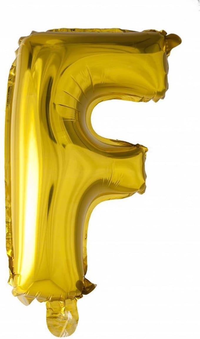 Folie Ballon Letter F Goud 41cm met Rietje