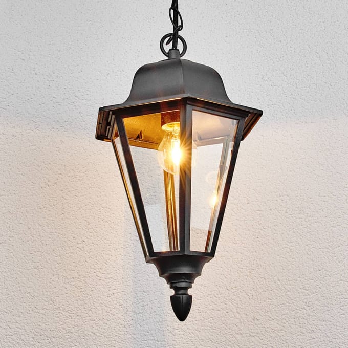 Lindby - Hanglampen buiten - 1licht - Metaal, glas - H: 40 cm - E27 - antraciet, helder