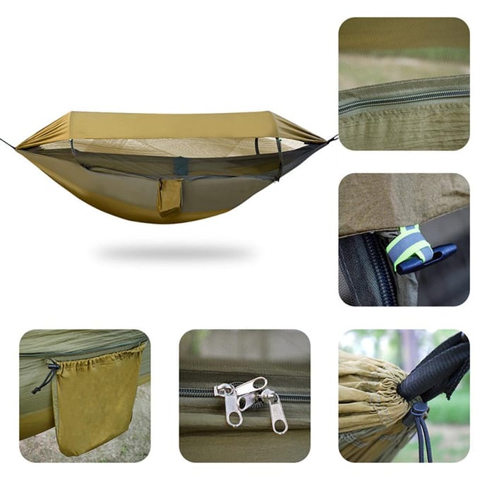 Hamac de Camping étanche, Portable, suspendu, avec moustiquaire, pour randonnée en plein air vert d’armée