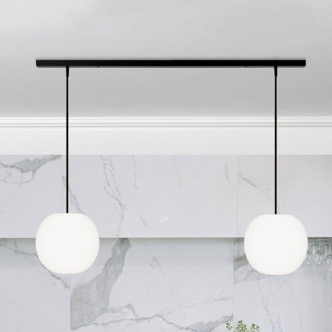 Casablanca hanglamp Acai, wit/zwart, lang, 2-lamps, 21 cm