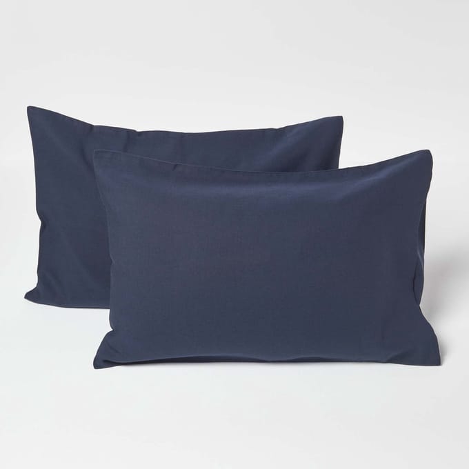 Homescapes Set van 2 kinderkussenslopen 40 x 60 cm - Linnen, Marineblauw