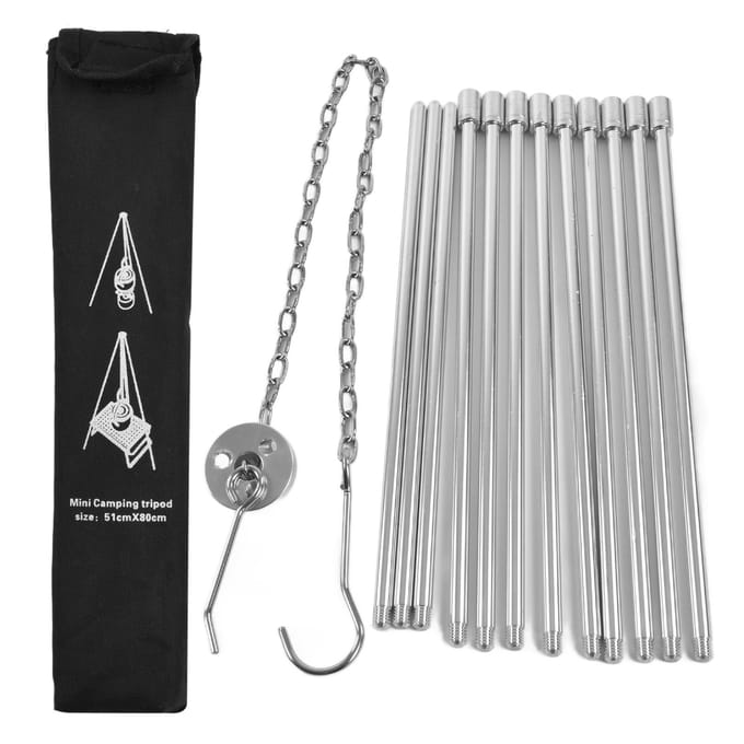 4-delig Kampvuur Statief Draagbaar Aluminiumlegering Hangende Pot Statief voor Buiten gray