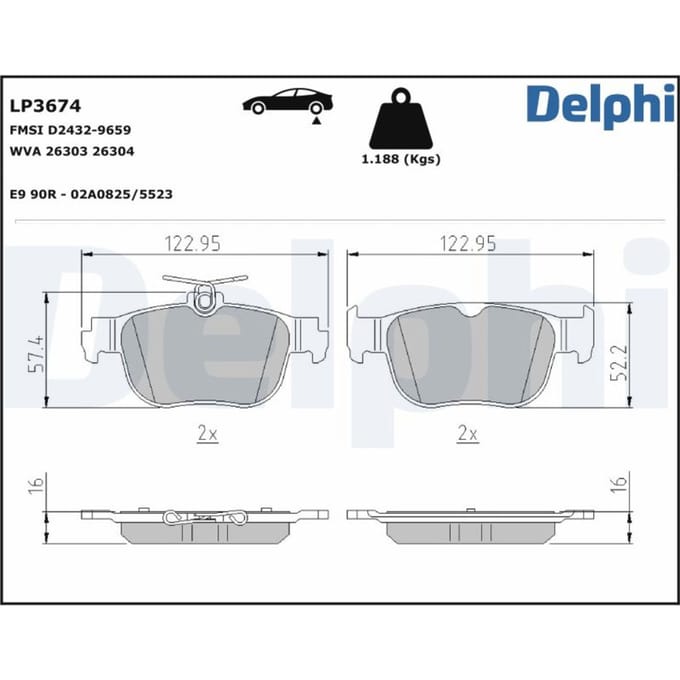 Remblokset DELPHI LP3674, achter