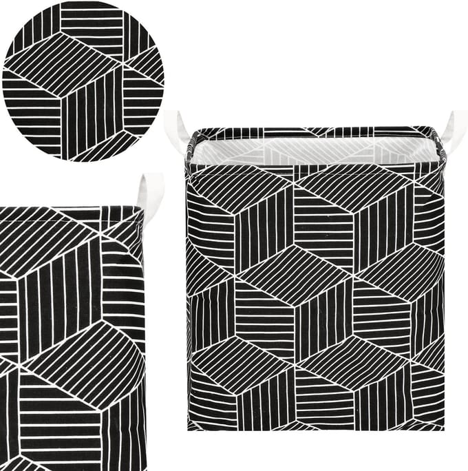 Springos Opbergmand - Speelgoedmand - Kledingmand - Organizer - Handvatten - Zwart - Wit