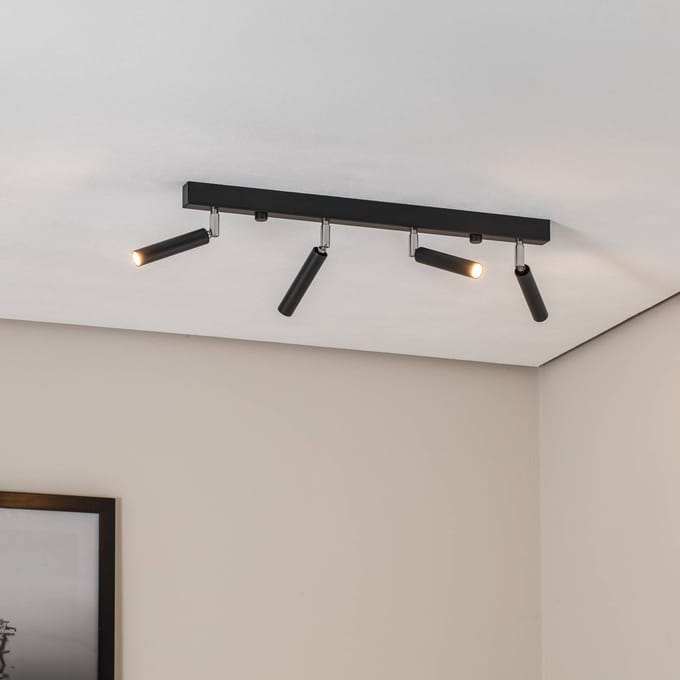 SOLLUX LIGHTING Plafondspot Nicanor, zwart/chroom, 60 cm, 4-lamps.