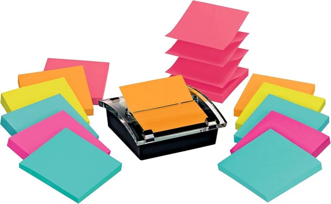Vel Super Sticky notities en dispenser Value Pack 3" x 3" 12 pads diverse kleuren