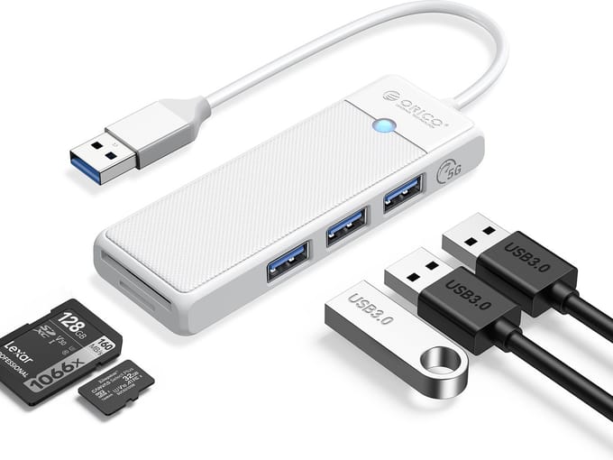 Orico - USB-C Hub - 3x USB-A - SD kaartlezer - Micro SD kaartlezer - Wit