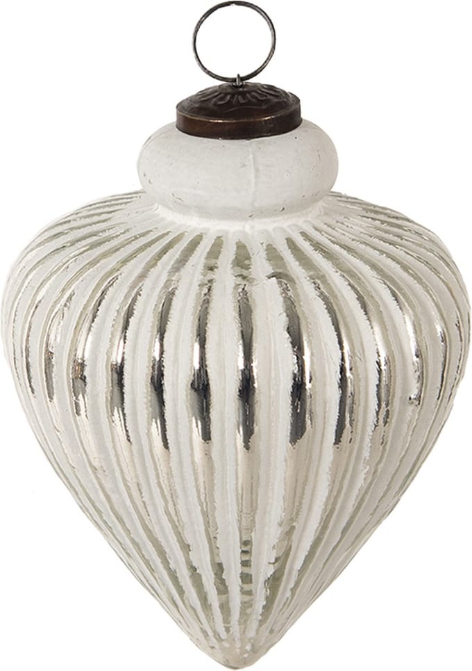 Clayre & Eef Kerstbal Overig Ø 13 cm Wit Zilverkleurig Glas Kerstballen