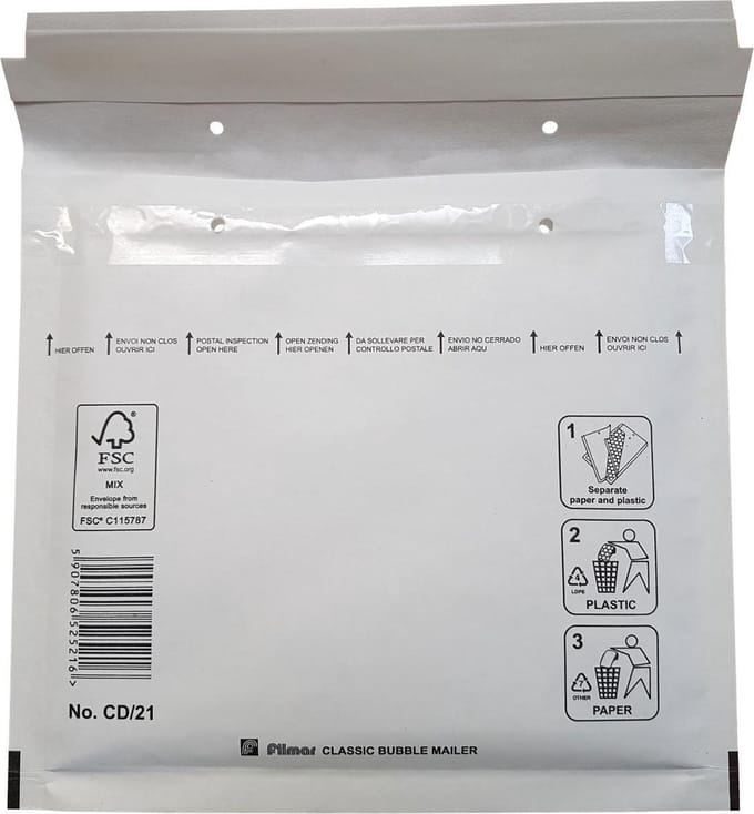 200 Luchtkussenenveloppen CD/21 180x165mm wit Filmar Classic