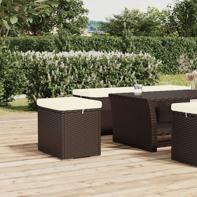vidaXL - Hockers - met - kussens - 2 - st - 40x30x40 - cm - poly - rattan - bruin