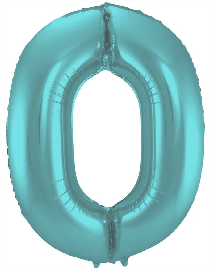 Folieballon Cijfer 0 Aqua Metallic Mat - 86 cm