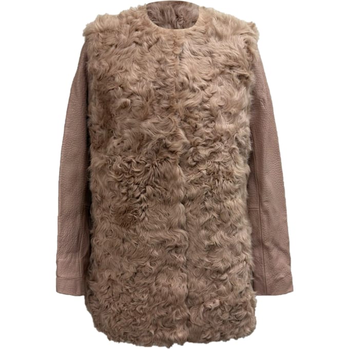 Maje getextureerde shearlingjas van roze lamsleer