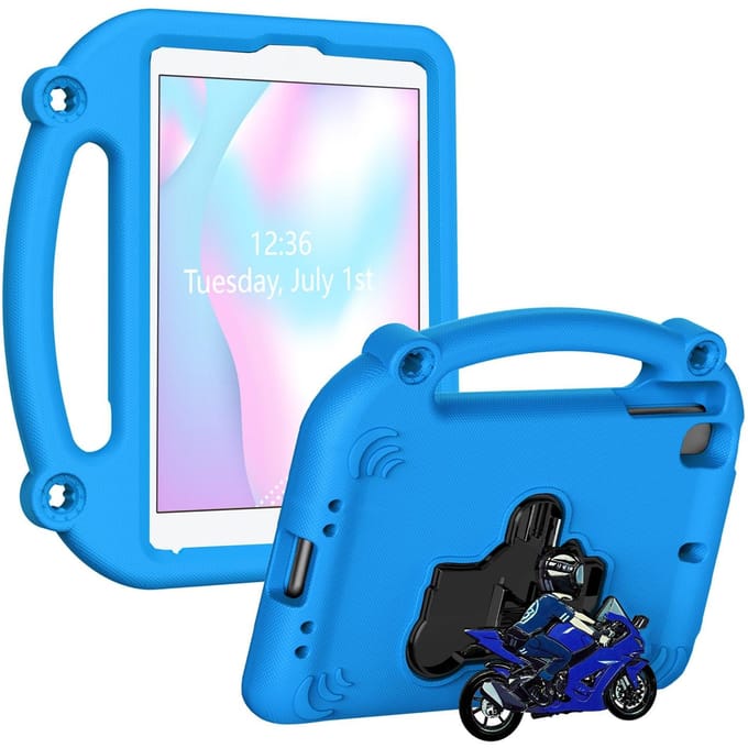 Beschermhoes van EVA-schuim Geschikt voor iPad Mini 1 2 3 4 5 7.9 Schokbestendig met Ingebouwde Standaard Motorfiets Design blauw