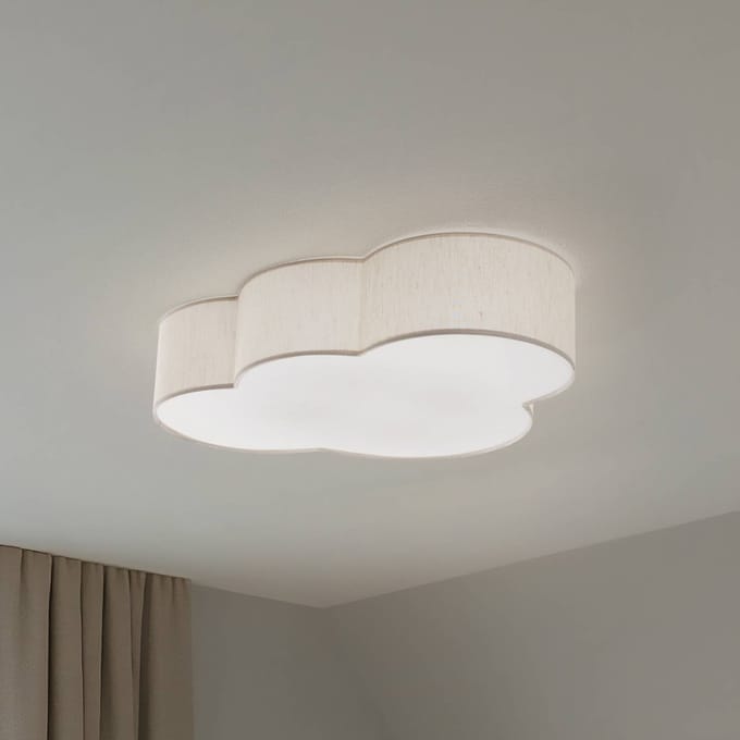 TK Lighting Plafondlamp Cloud, beige, 63 cm lang, textiel, wolk, E27