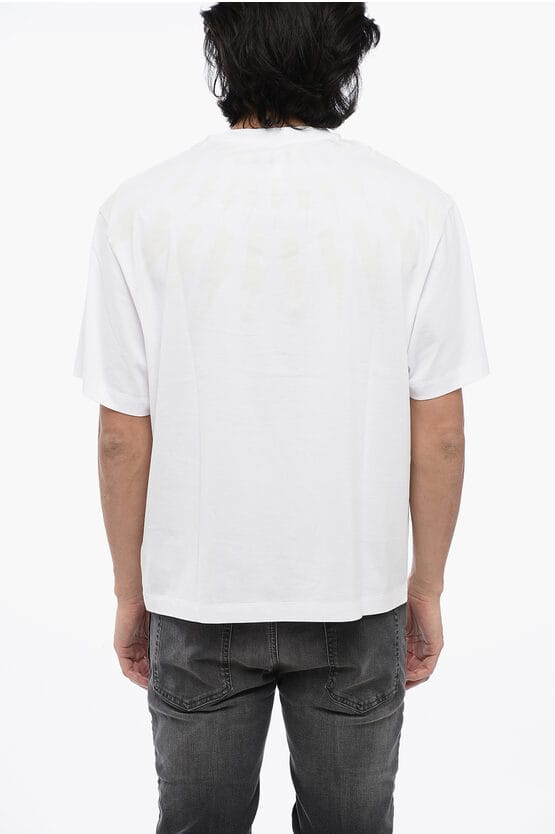 FAIRISLE THUNDERBOLT katoenen T-shirt met verlaagde schouders in het wit