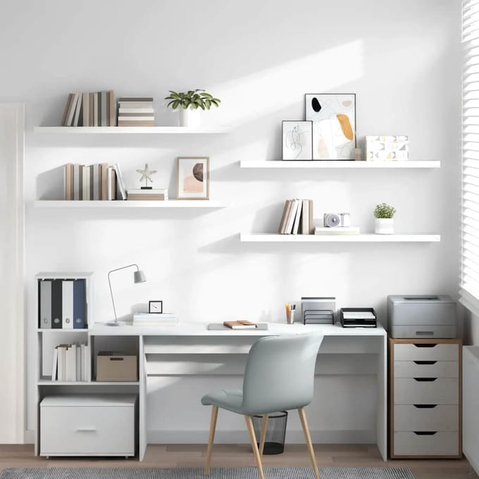 vidaXL - Wandschappen - zwevend - 4 - st - 120x23,5x3,8 - cm - MDF - hoogglans - wit