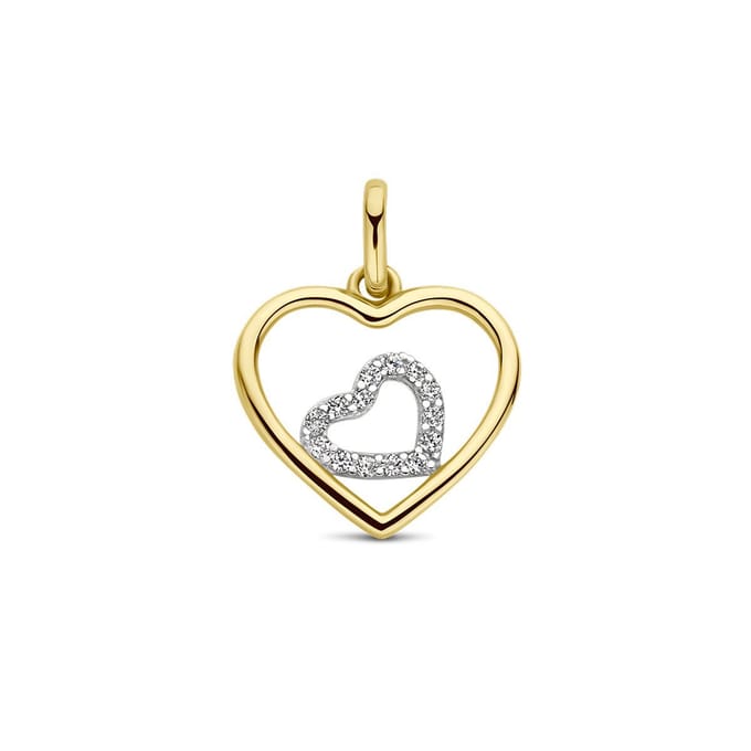 14K bicolor goud geel/wit hanger hartjes zirkonia 4208972