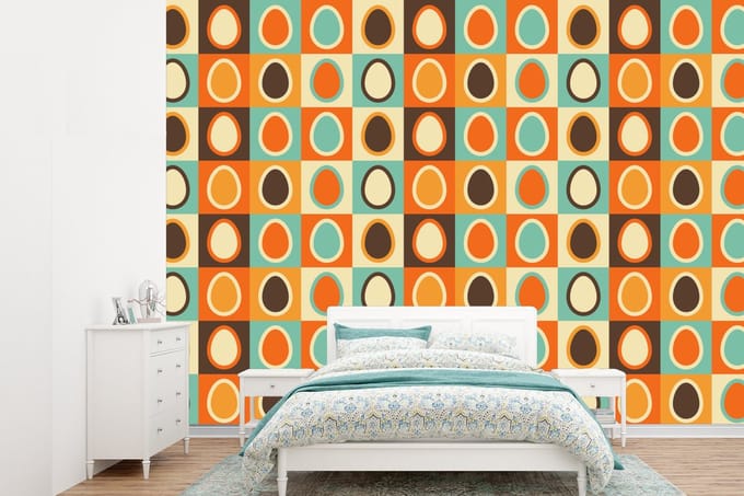 Behang - Fotobehang Retro - Patronen - Ei - Breedte 415 cm x hoogte 300 cm