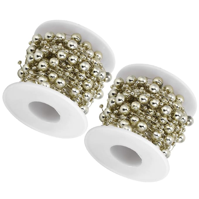 2 Stuks ABS Vijfpuntige Ster Parel Kralen String voor Bruiloft Bruidsboeket Kerstdecoratie(Goud beige