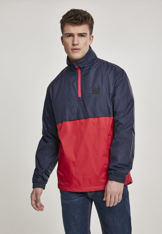 Urban Classics Jacket -2XL- Stand Up Collar Pull Over Blauw/Rood