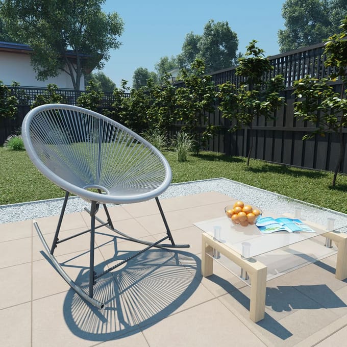 vidaXL - Tuinmaanstoel - schommelend - poly - rattan - grijs