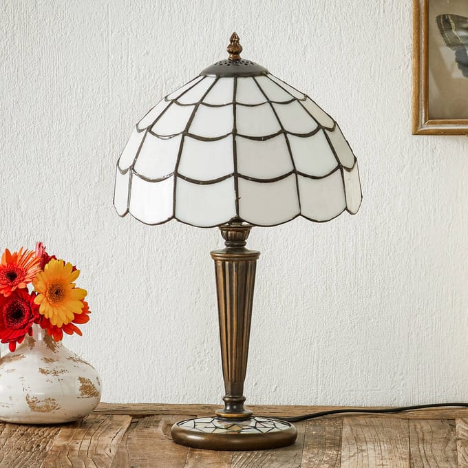 Lumilamp Tiffany Tafellamp Ø 25x43 cm Wit Bruin Glas