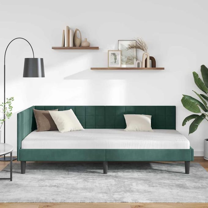 vidaXL - Hoek - Bed - Frame - Donkergroen - 90 - x - 200 - cm - Fluweel
